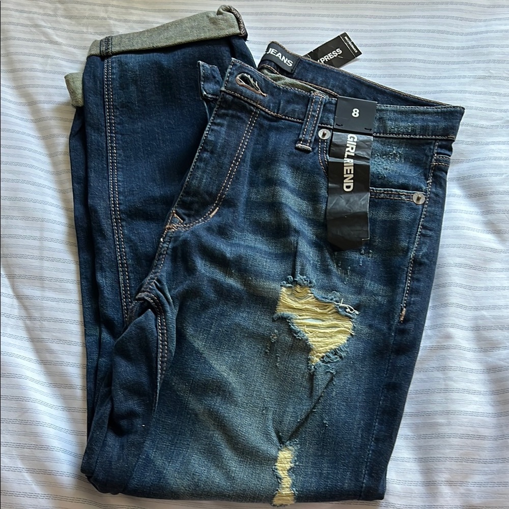 Express Distressed Girlfriend Blue Jeans